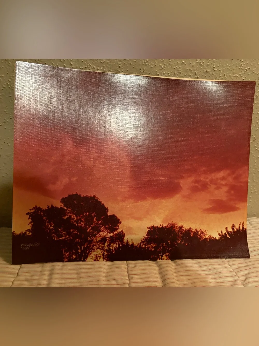 Sunset Silhouette Wall Art - Orange Landscape Print Signed Meredith 1984
